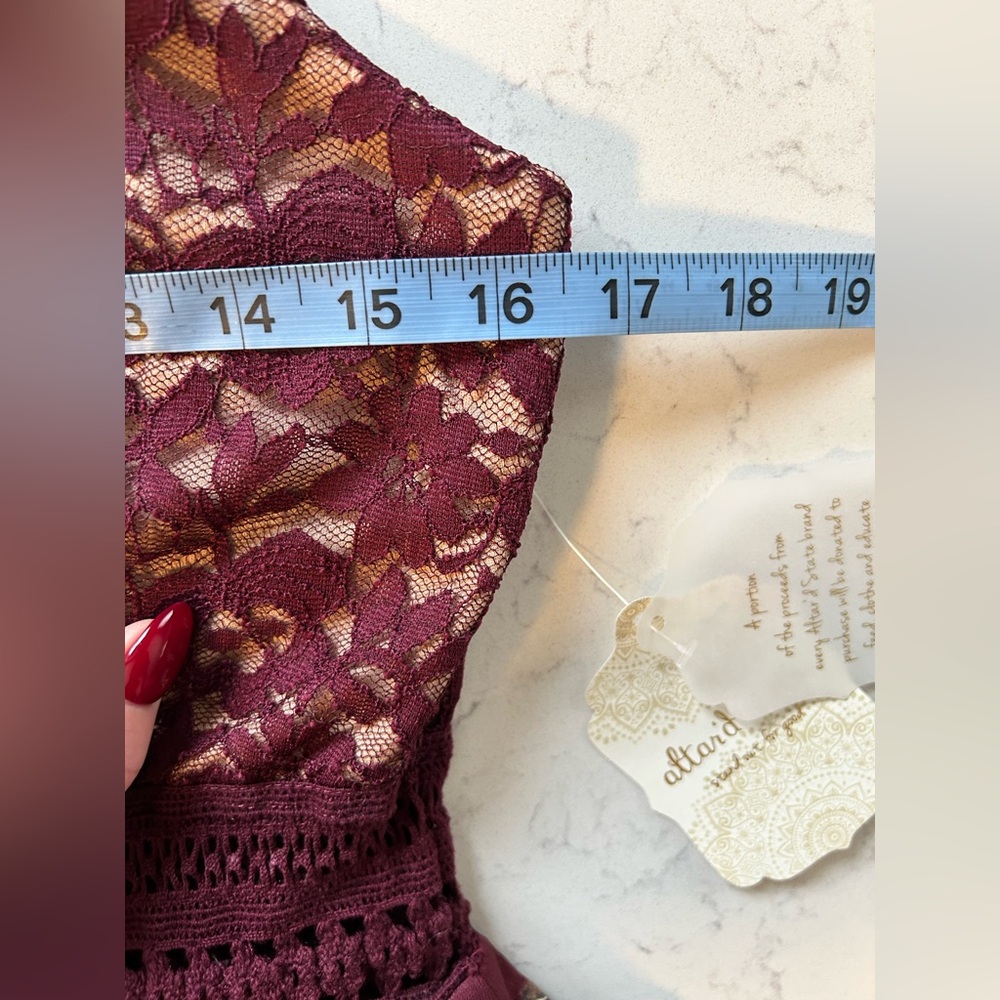 NWT Altar’d State Burgundy Floral Lace Bodice Dress Size Medium - Picture 13 of 16